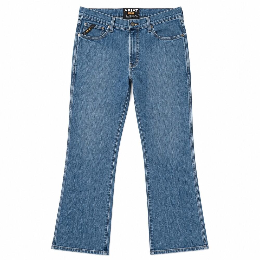 Ariat Rebar M4 Jeans Mens 37x32 Low Rise Boot Cut Workwear Blue Denim Loop Lock